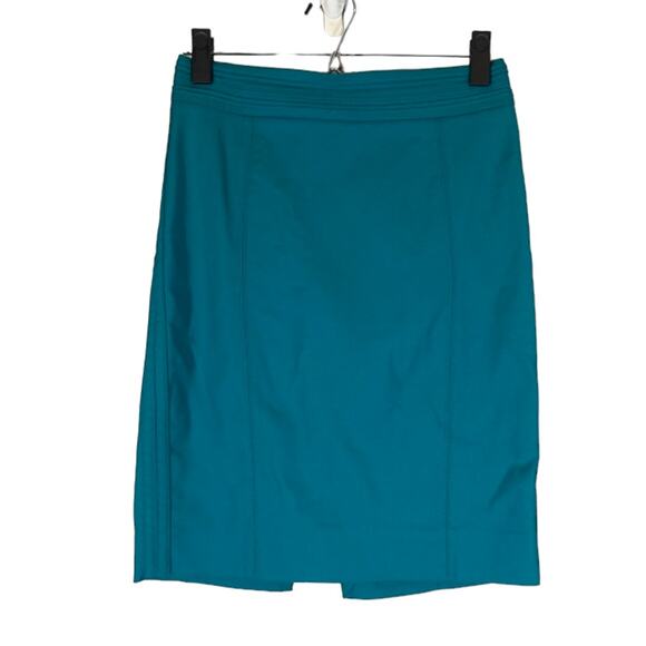 WHBM Perfect Form Teal Blue Straight Pencil Zipper Back Skirt Women Sz 0 - Picture 1 of 10